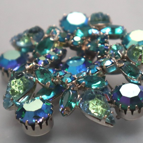 Juliana Lava Rhinestone Brooch Earrings Peacock Blue Givre - Picture 5 of 9